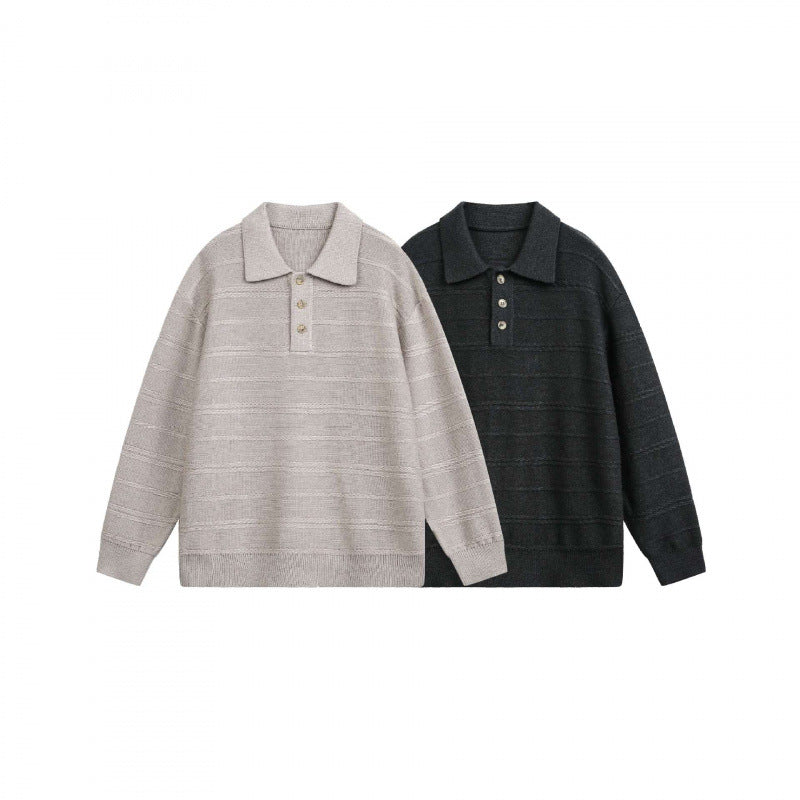 Unisex Lightweight Boxy Polo Knit Sweater with Half Button Placket and Shirt Collar Mune Fashion