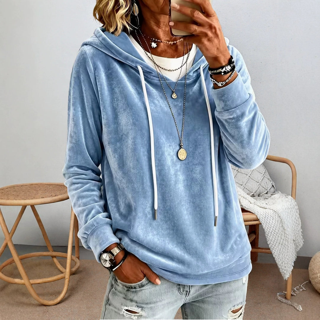 Women's Velvet Hoodie with Drawstring and Casual Oversized Fit Mune Fashion