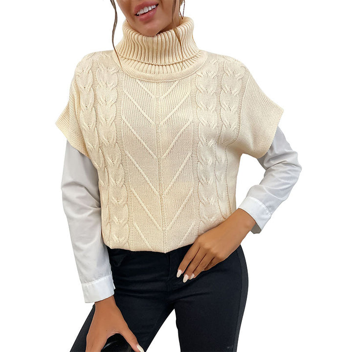 Women's knitted vests - sweater with cable pattern and high turtleneck Mune Fashion