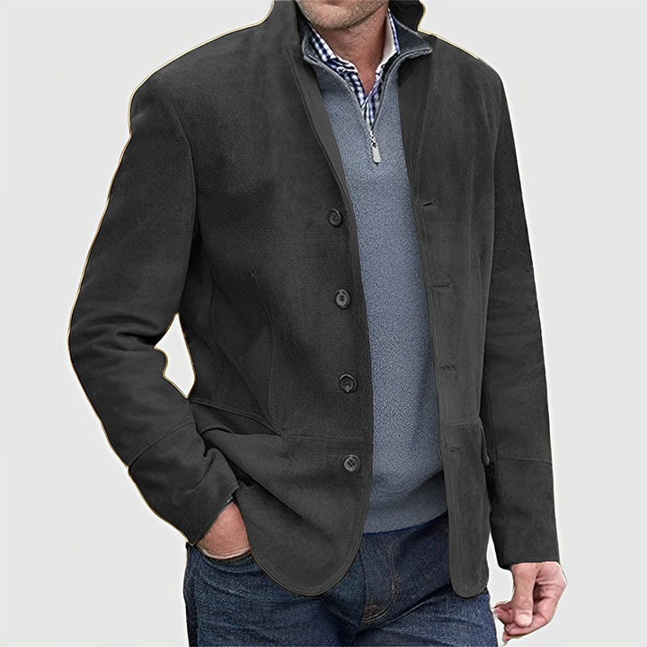 Men's Suede Blazer with Button Placket and Tailored Cut Mune Fashion