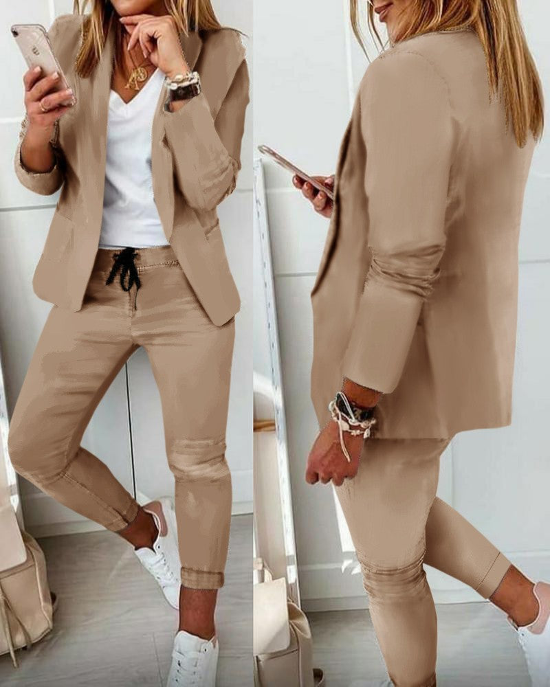 Women Elegant Two-Piece Blazer Jogging Suit Mune Fashion