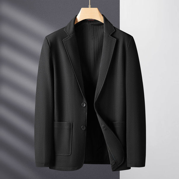 Men's Structured Knit Blazer with Pattern and Patch Pockets Mune Fashion