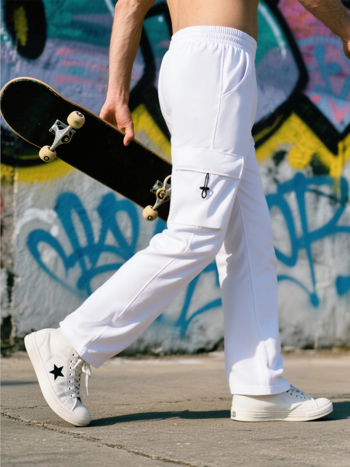 Men's Relaxed-Fit Cargo Jogging Pants with Elastic Waistband, Patch Pocket & Drawstring