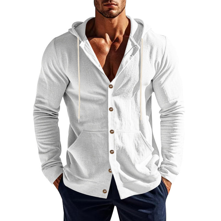 Men's hooded button jacket made of cotton blend slim fit with kangaroo pocket Mune Fashion