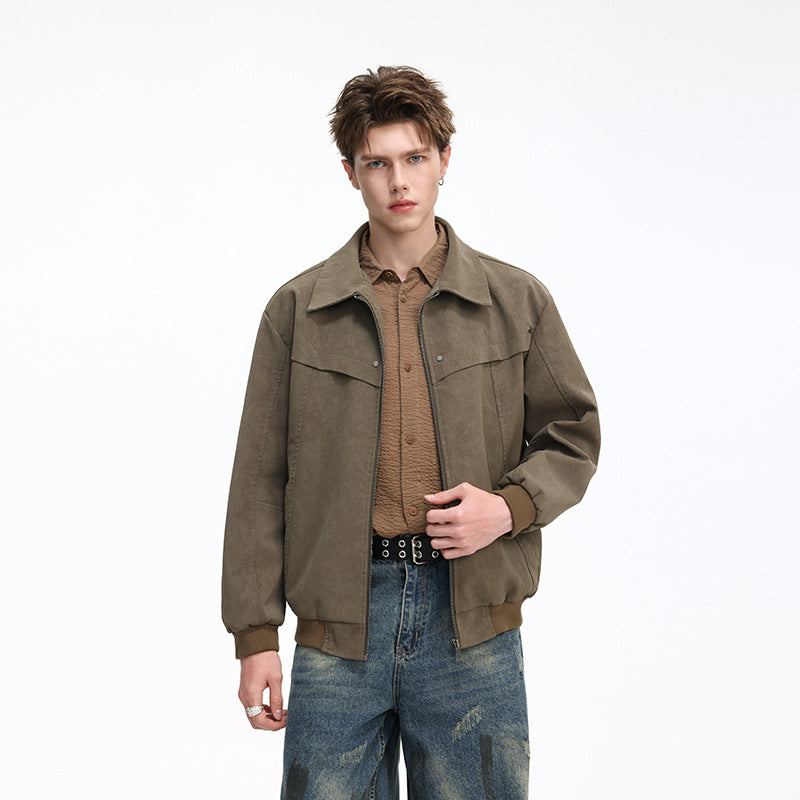 Men's bomber jacket in Harrington style with ribbed hem and concealed zipper Mune Fashion
