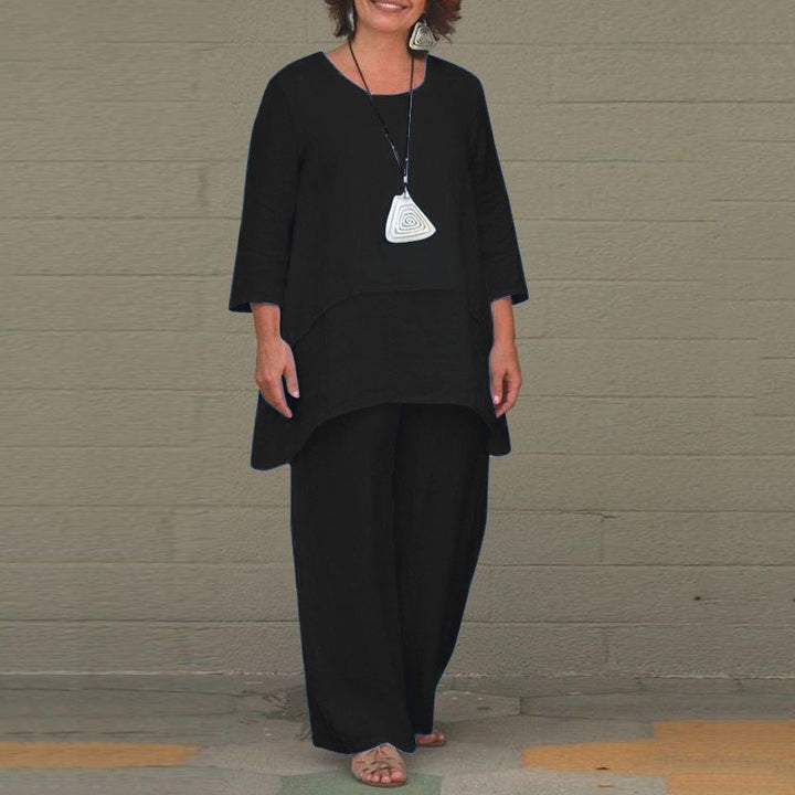 Women's Casual Two-Piece Linen Set with Oversized Tunic and Wide Palazzo Pants Mune Fashion