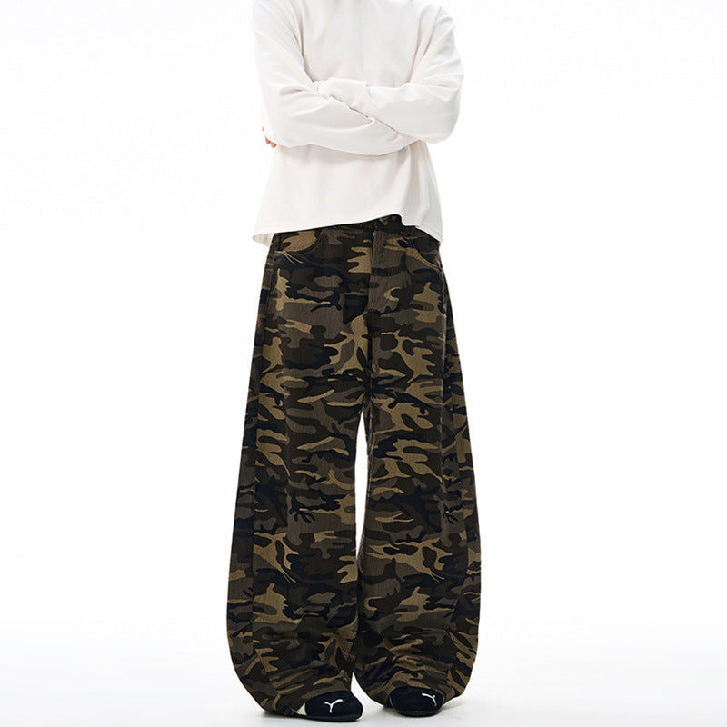 Men's Extra Long Camouflage Palazzo Pants with Extremely Wide Leg and Elastic Waist Mune Fashion