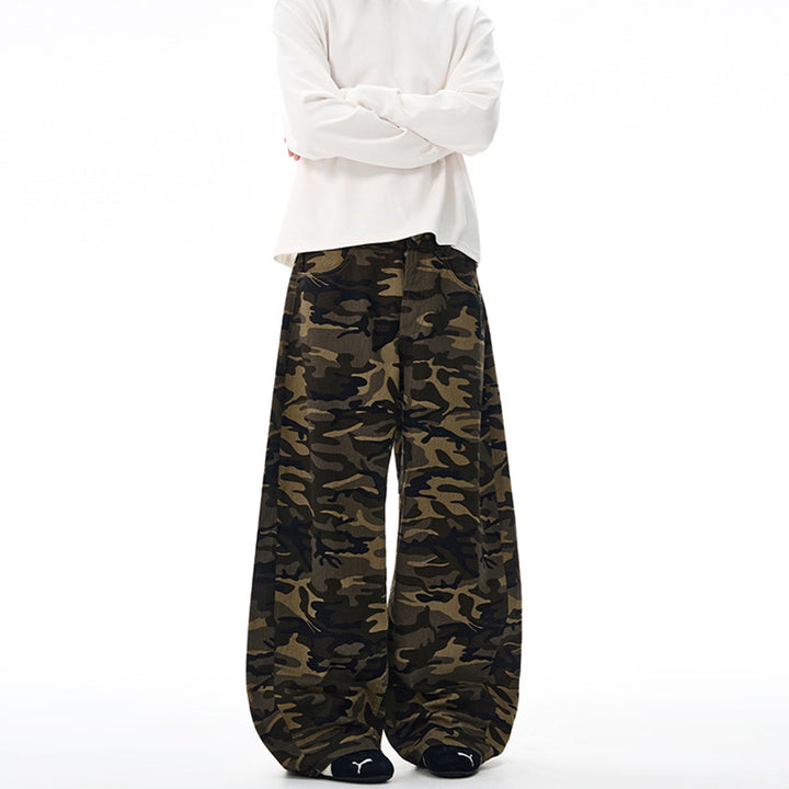 Men's Extra Long Camouflage Palazzo Pants with Extremely Wide Leg and Elastic Waist Mune Fashion