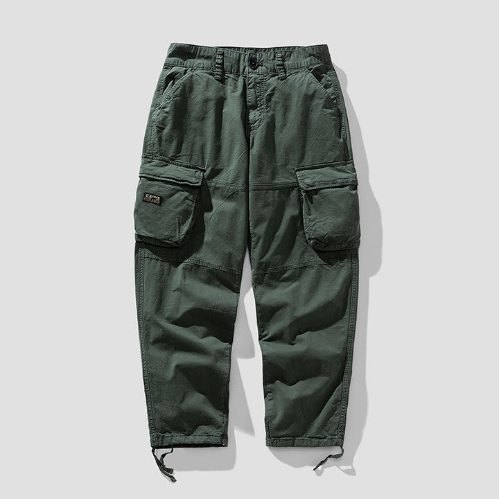 Herren Cargo‑Hose im Utility‑Workwear‑Stil mit großen Klappentaschen, Kniepaneelen und Kordelabschluss Mune Fashion