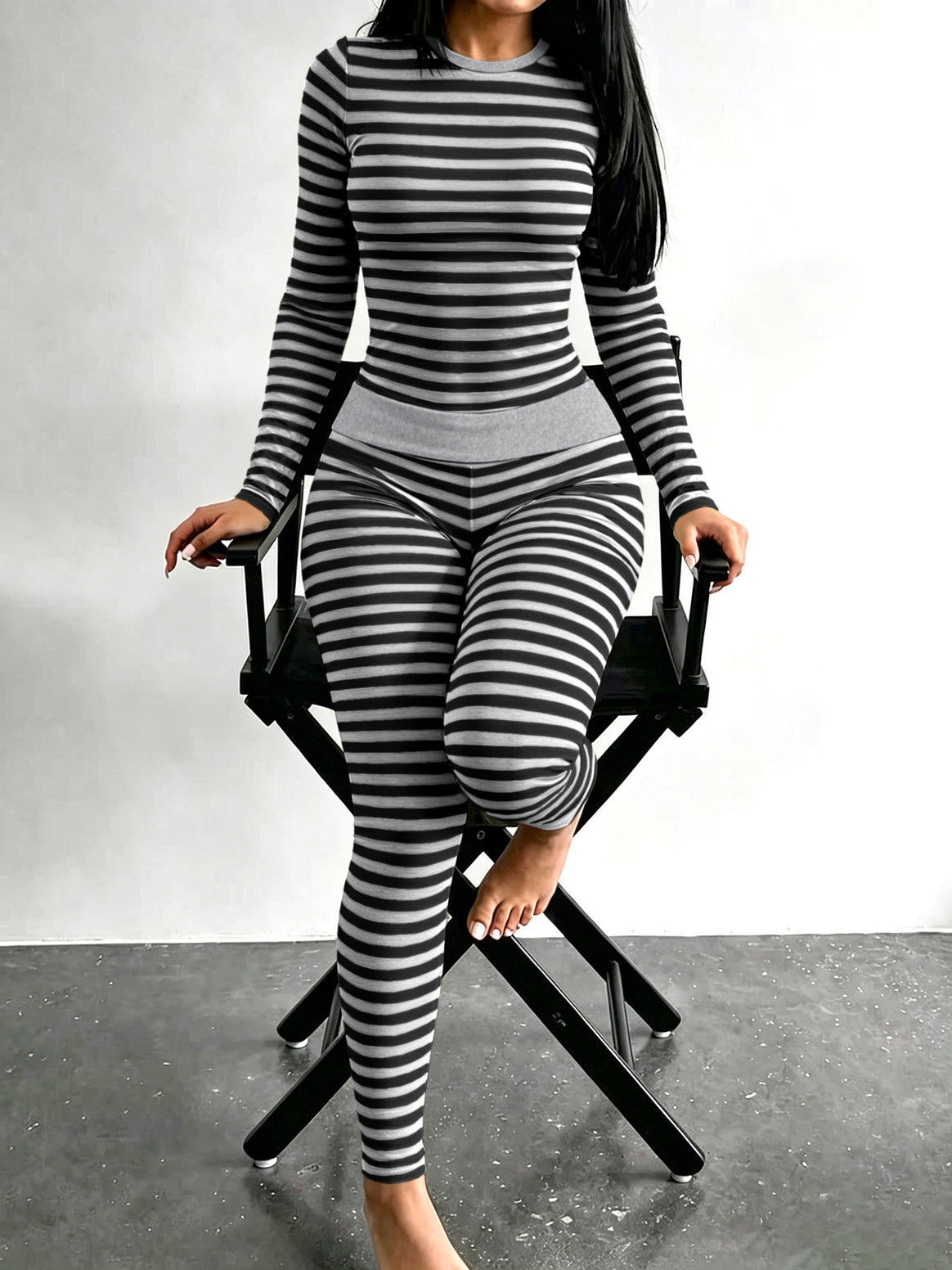 Women Figure-Flattering Stretch Lounge Set with Long Sleeve Top and High-Waisted Leggings Mune Fashion