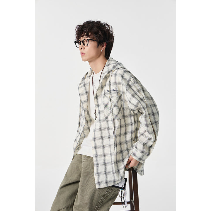Unisex Hooded Overshirt in Checkered Flannel Look with Chest Pocket and Button Placket Mune Fashion