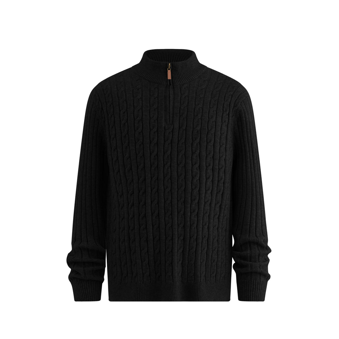 Men's Classic Chunky Knit Sweater with Zip Collar Mune Fashion