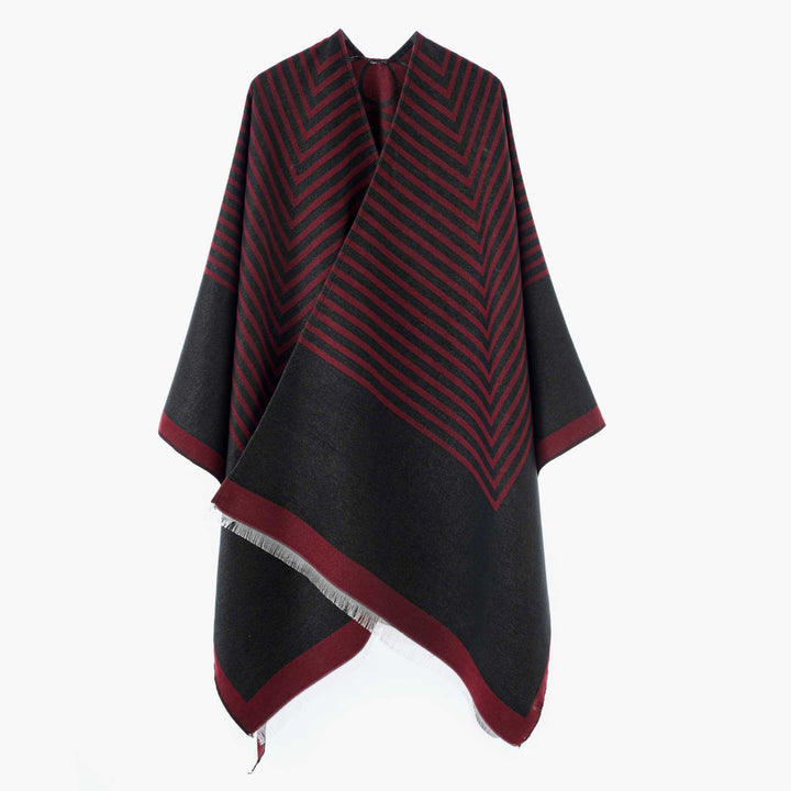 Women's Oversized Poncho made of wool blend in chevron jacquard with open V-neck Mune Fashion