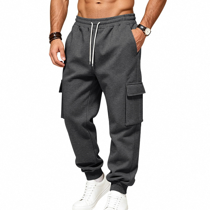 Men's cargo joggers made of sweat fabric with drawstring, elastic cuffs, and large flap pockets Mune Fashion