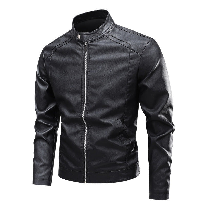 Men's Fashion Leather Jacket with Stand-Up Collar and Practical Zipper Pockets Mune Fashion