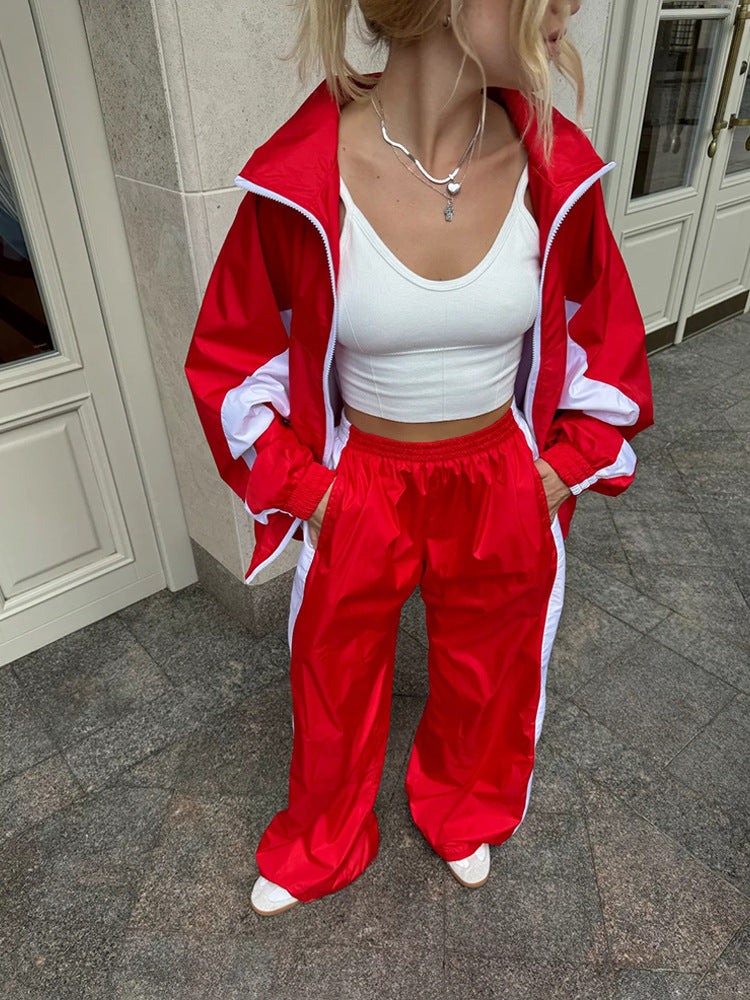 Women's nan sportives tracksuit set with windbreaker jacket and wide leg pants Mune Fashion