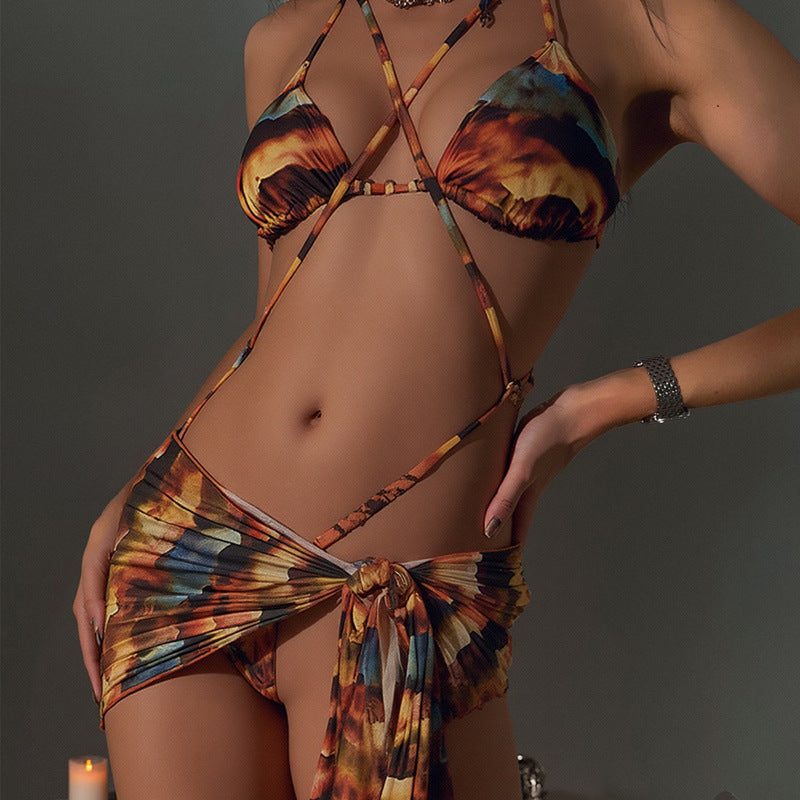 Ladies triangle bikini with fashionable wrap skirt and elegant tying option Mune Fashion
