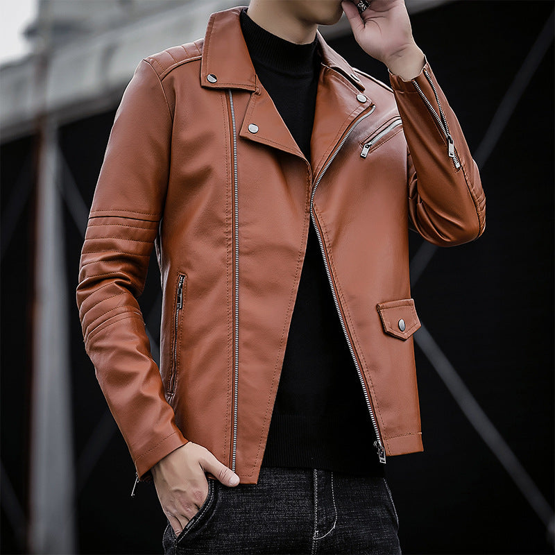 Men's biker leather jacket in slim fit with quilted sleeve part Mune Fashion