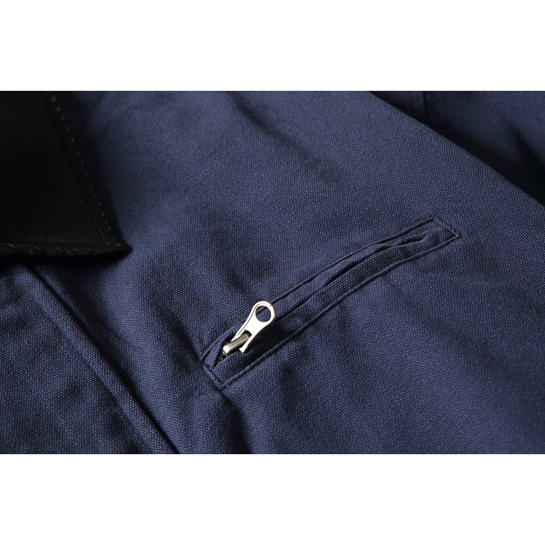 Men's Boxy Canvas Blouson with contrasting faux leather collar and elastic hem Mune Fashion