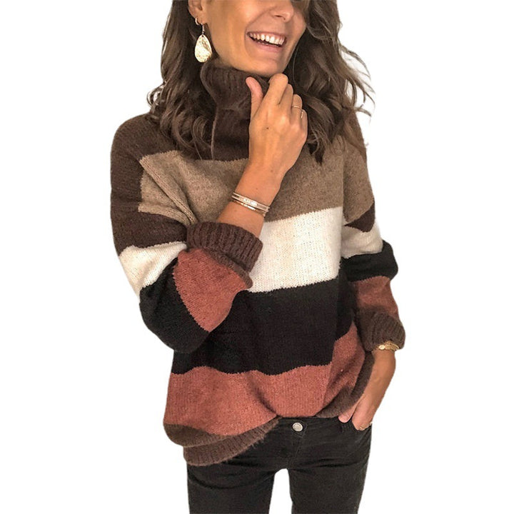 Women's Oversize-Block Stripe Turtleneck Sweater made of fluffy knit Mune Fashion
