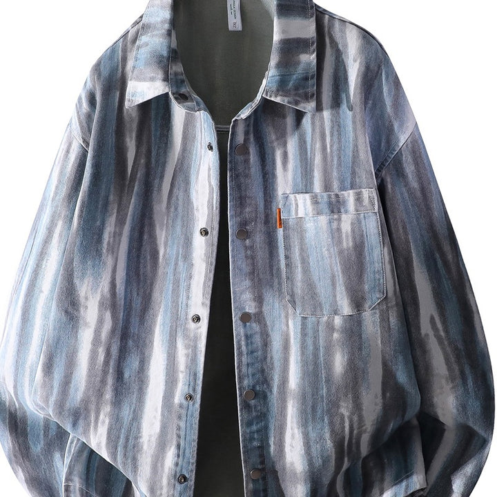 Men's oversized shirt jacket in watercolor stripe look with breast pocket & soft cotton blend Mune Fashion
