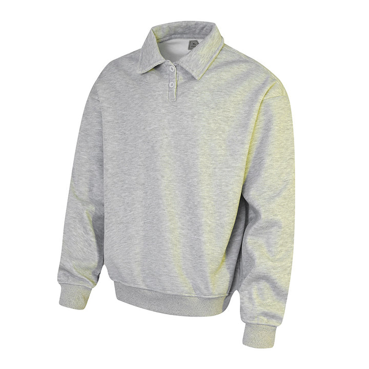 Men's Polo Sweatshirt in Oversize Relaxed Fit with Ribbed Cuffs and Button Placket Mune Fashion