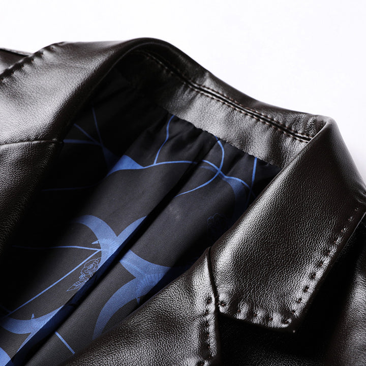 Men's Elegant Faux Leather Blazer in Tailored Fit with Lapel Collar and Flap Pockets Mune Fashion