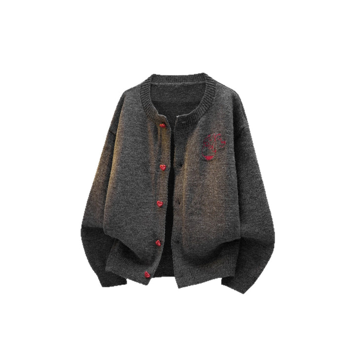 Women's Cozy Chunky Knit Cardigan with Heart Buttons Mune Fashion