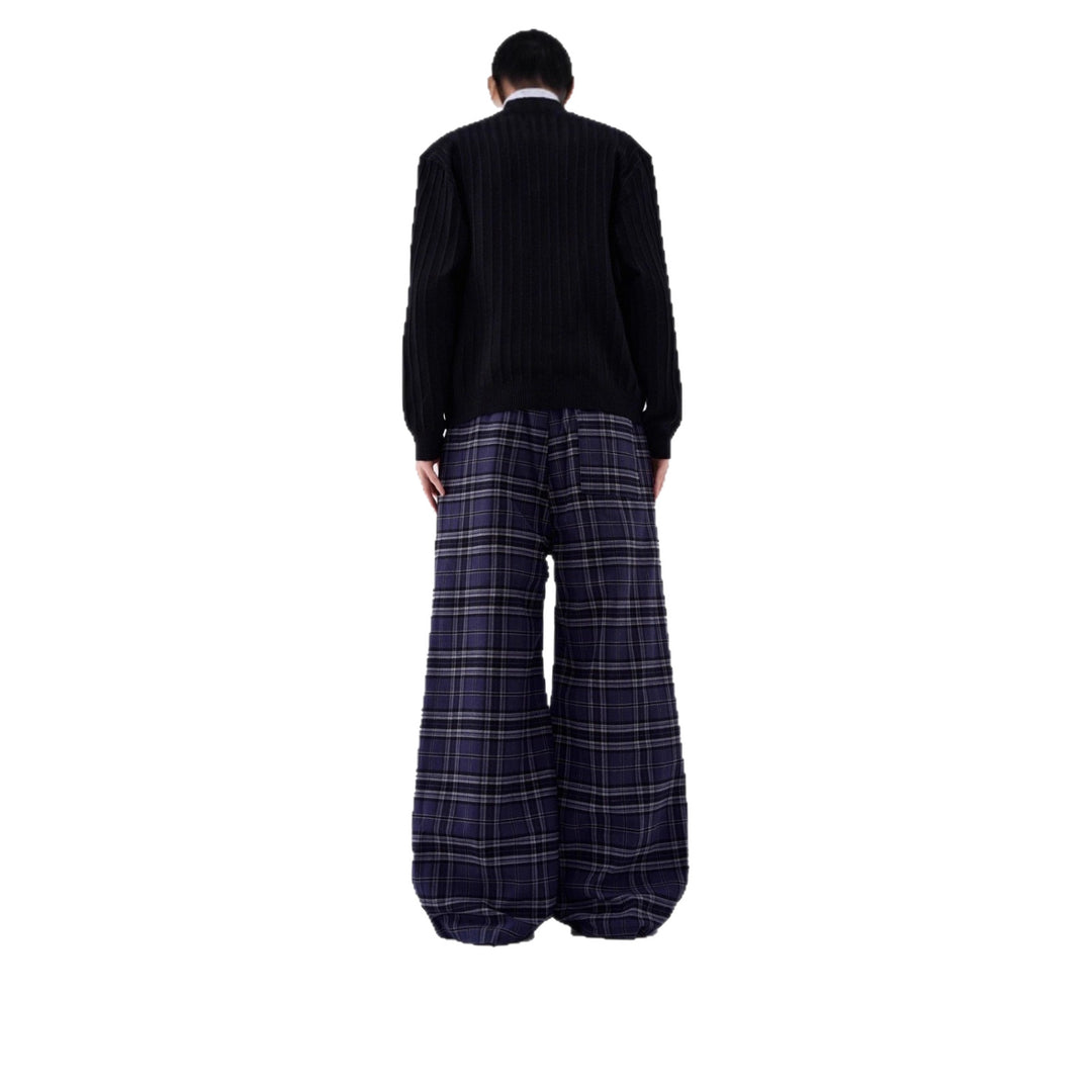 Women Casual Wide Leg Trousers in Check Pattern Mune Fashion