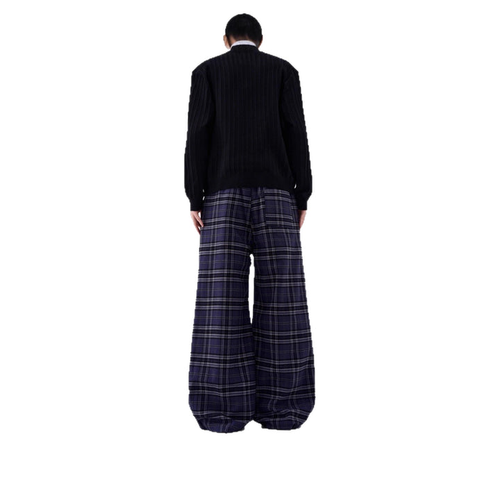 Women Casual Wide Leg Trousers in Check Pattern Mune Fashion