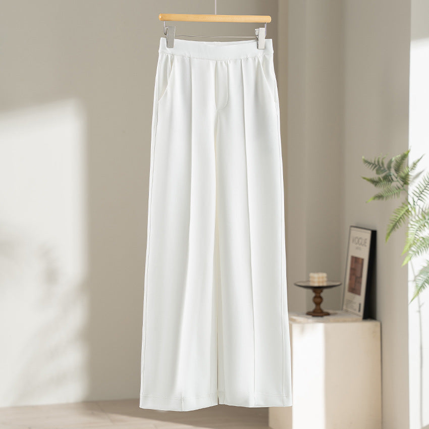 Women's Wide Palazzo Pants made of Ponte Jersey with Elastic Comfort Waistband and Pressed Pleat Mune Fashion