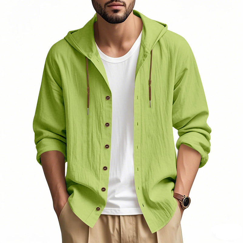 Men's lightweight hooded shirt jacket in linen look with full button placket Mune Fashion
