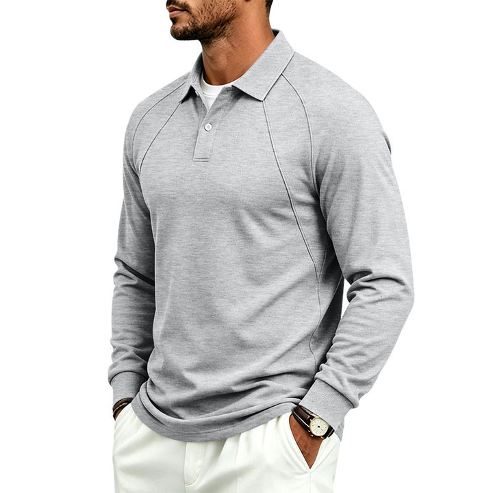 Men's long sleeve polo made of fine cotton blend with raglan seams and ribbed cuffs Mune Fashion