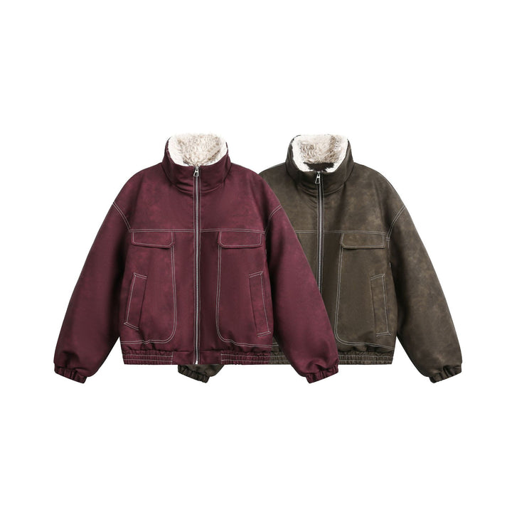 Men's Boxy Suede-Look Blouson with Teddy Lining and High Collar Mune Fashion