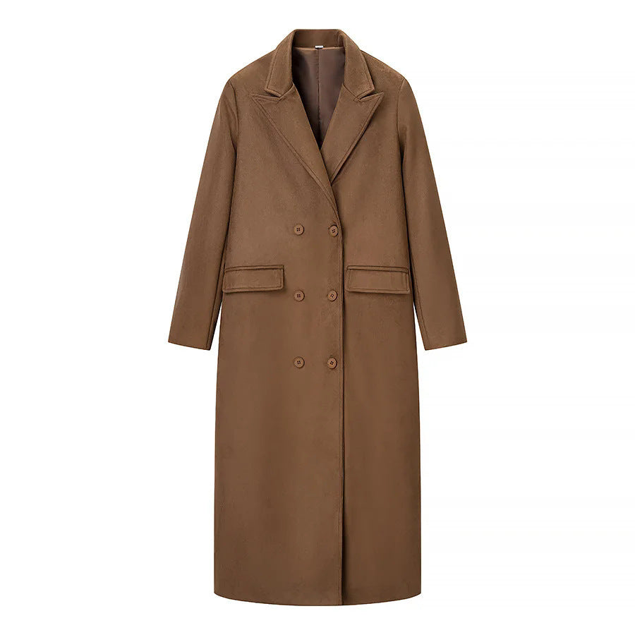 Women's tailored double-breasted coat in velour look with shawl collar and patch pockets Mune Fashion