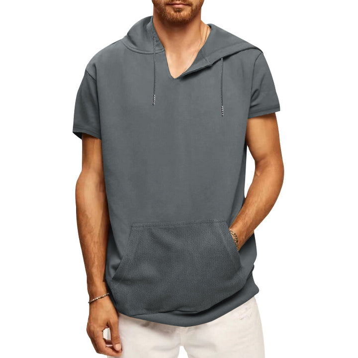 Men's casual short-sleeve hoodie shirt in a loose fit with kangaroo pocket and drawstring Mune Fashion