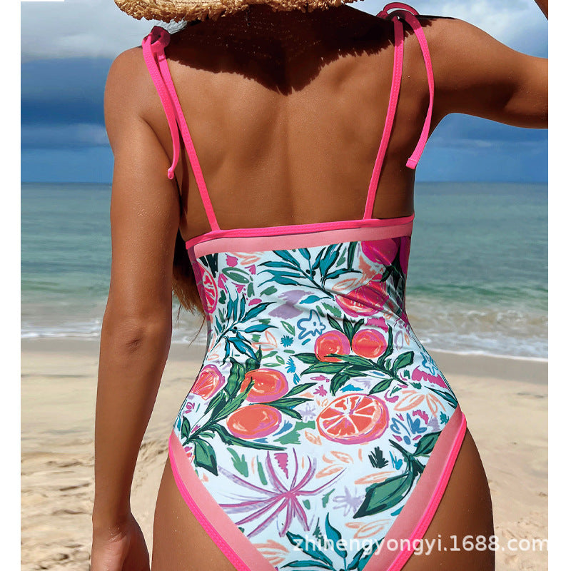 Women's One-Piece Swimsuit with Fruity Design and Adjustable Straps Mune Fashion