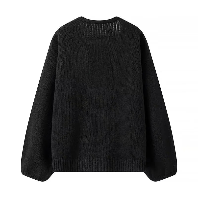Women nan Oversize knit cardigan with deep V-neck and decorative sequin bows Mune Fashion