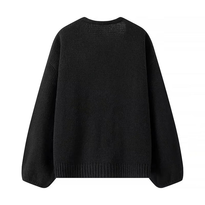 Women nan Oversize knit cardigan with deep V-neck and decorative sequin bows Mune Fashion
