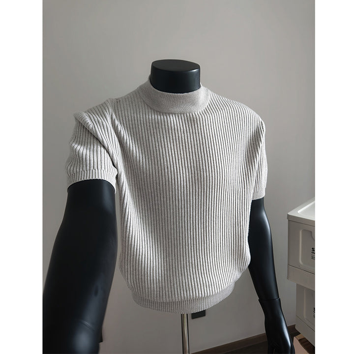 Men's short-sleeved ribbed knit shirt with stand-up collar and slim fit Mune Fashion
