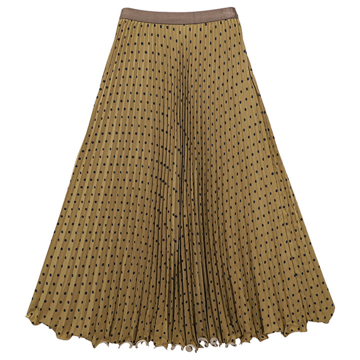 Women's pleated circle midi skirt in retro polka dot design with elastic comfort waistband Mune Fashion