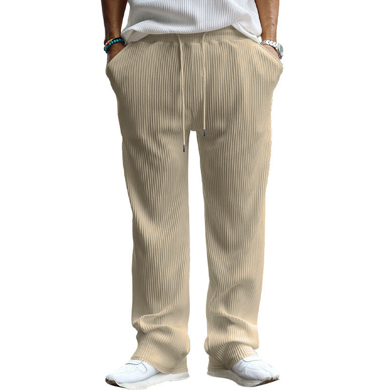 Men's Ribbed Wide Casual Pants with Drawstring Mune Fashion