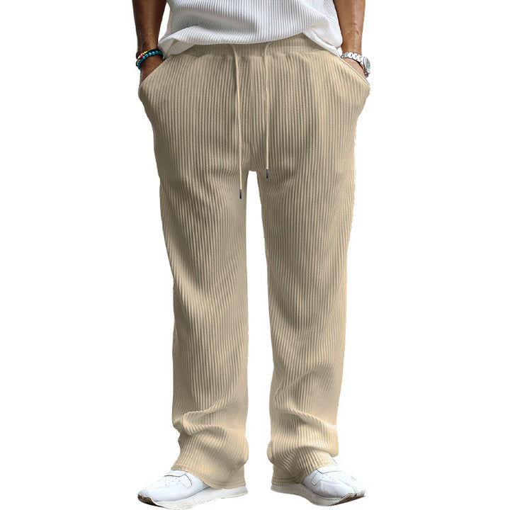 Men's Ribbed Wide Casual Pants with Drawstring Mune Fashion