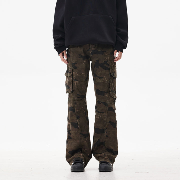 Men's Utility Cargo Pants in Straight Wide Cut with Reinforced Knee Patches and Flap Pockets Mune Fashion