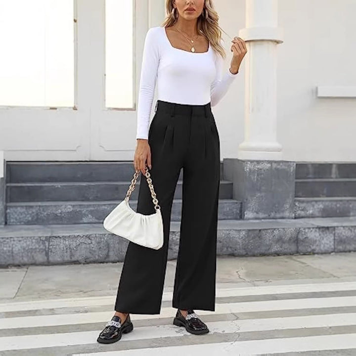 Women's High-waisted Pleated Palazzo Pants with Wide Leg Drune