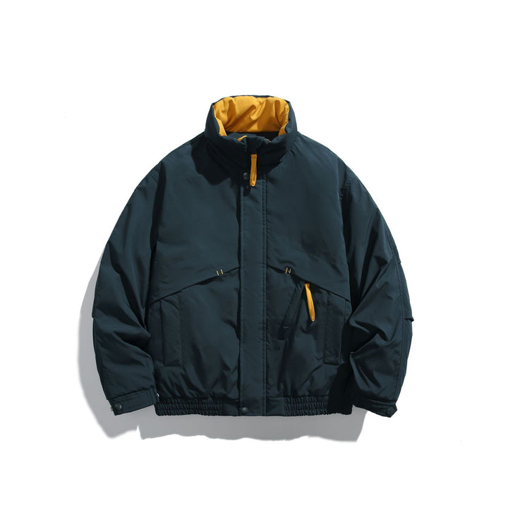 Unisex Short Cut Padded Boxy Bomber Jacket with High Stand-up Collar and Diagonal Flap Pockets Mune Fashion