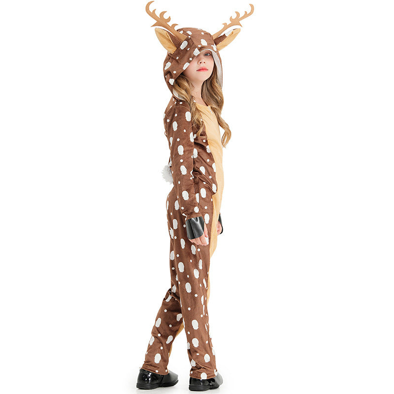Girls Plush Deer Costume with Hood and Animal Ears Mune Fashion