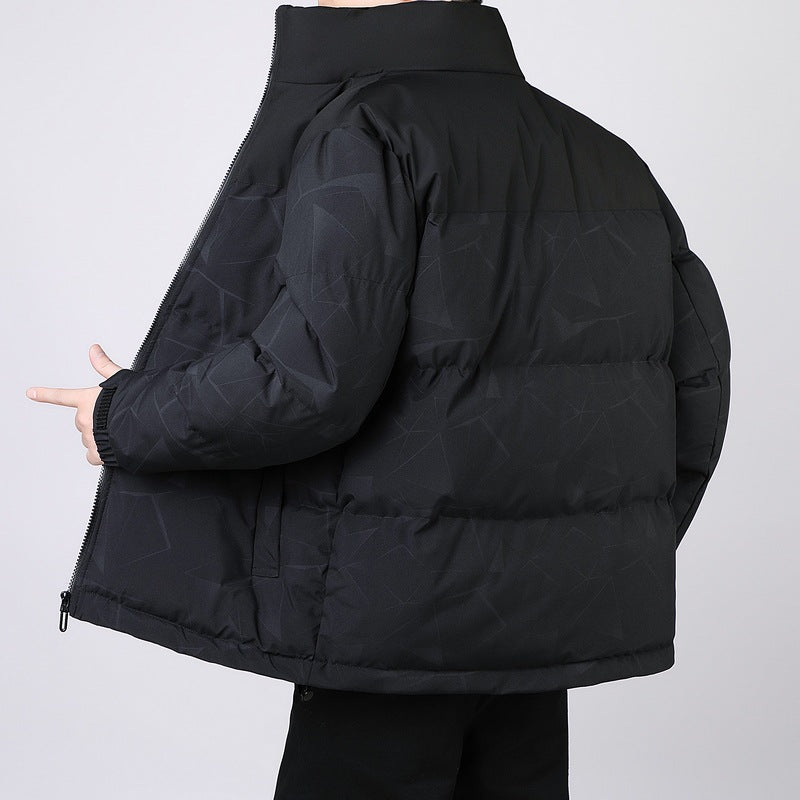 Men's Insulated Winter Quilted Jacket with Geometric Tone-on-Tone Quilting and High Stand Collar Mune Fashion