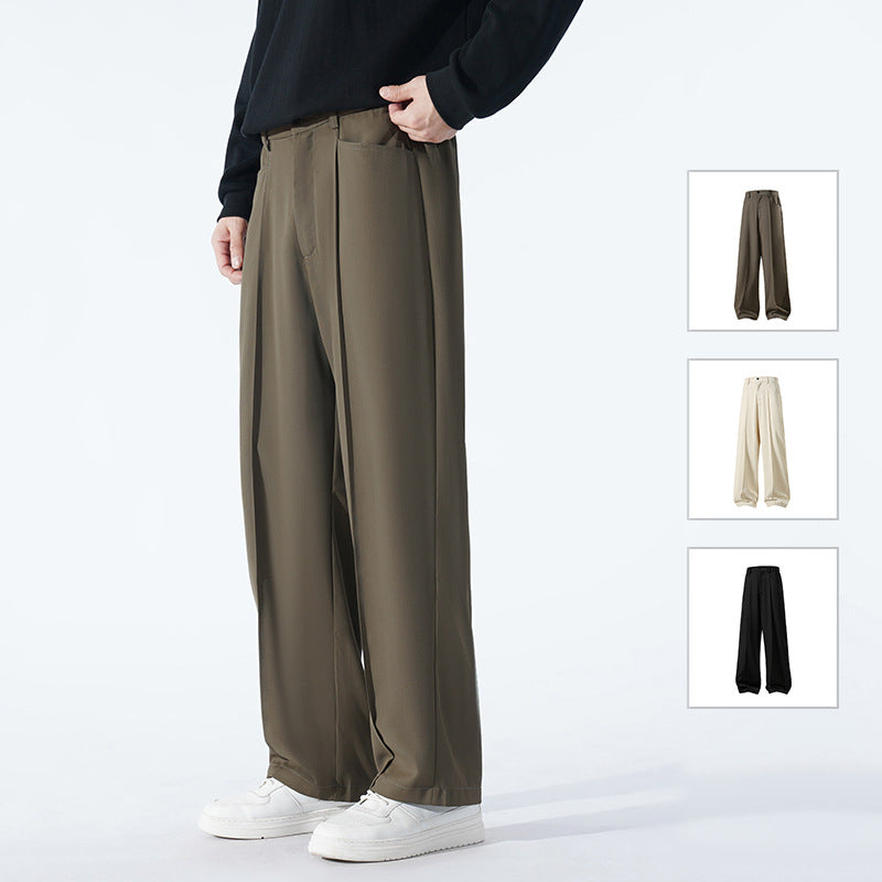 Men's Wide Crepe Trousers with Pleat and Straight Press Fold Mune Fashion