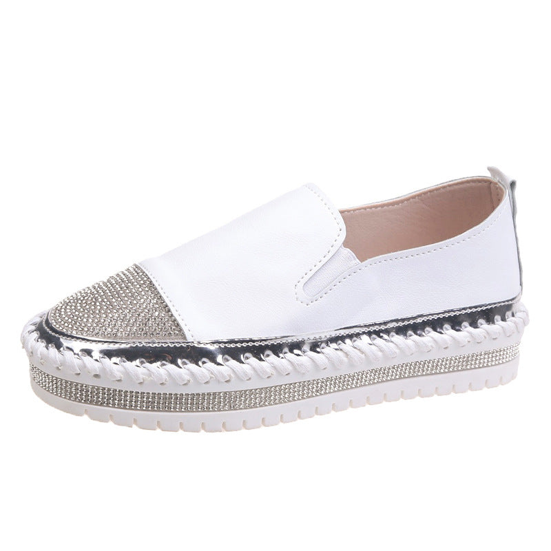 Women's Slip-On Platform Sneakers with Glitter-Embellished Toe Cap and Braided Sole Details Mune Fashion